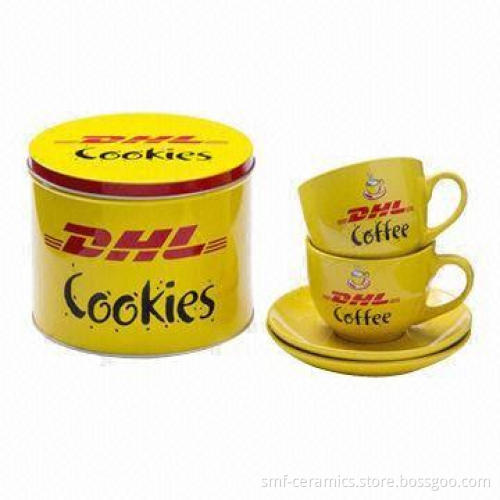 220cc Capacity Cup and Saucer Set for Promotions, with DHL Brand, Tin Box Packing